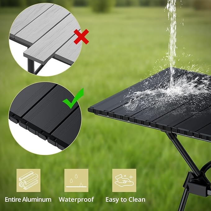 3ft Stable Camping Table, 4 Adjustable Height Lightweight Aluminum Roll Up Camping Table with Carrying Bag, Waterproof, for Garden, Picnic, Outdoor, Travel, Backyard, Beach, 35” X 16”, Black