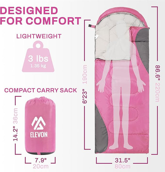 Sleeping Bag for Adults Teens Kids Cold Warm Weather, Portable Waterproof & Lightweight, Compact with Compression Sack, for 3-4 Seasons Camping, Backpacking, Hiking, Travel, Indoors Outdoors