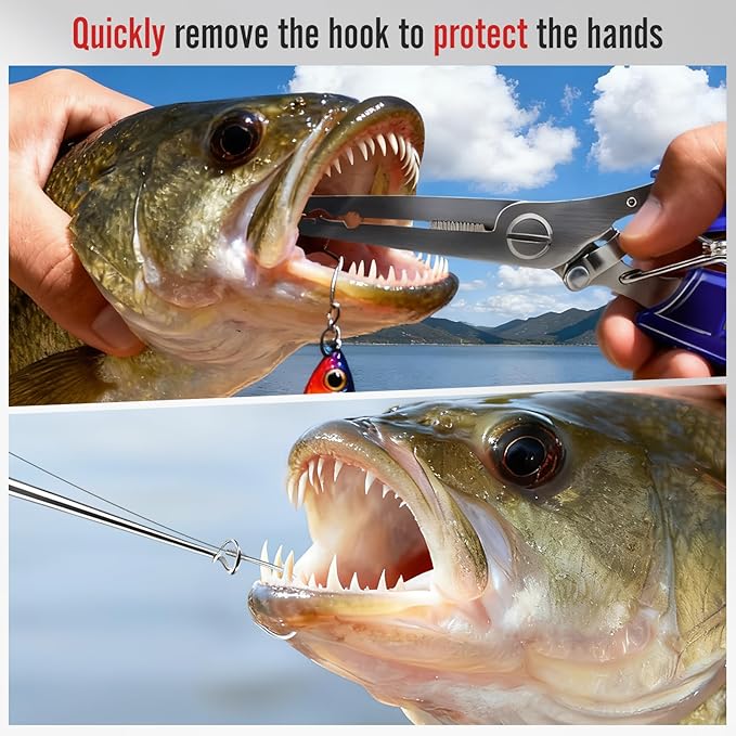 Fish Hook Remover Tool & Fishing Pliers Kit – 2 Stainless Steel Hook Removers + 1 Split Ring Pliers, Quick & Safe Use, Non-Slip Handle, Magnetic Tip, Salt & Freshwater Fishing, Men’s Gift