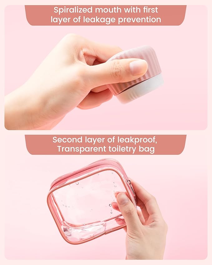 Travel Containers for Toiletries 4 Pack, TSA Approved Travel Size Toiletries, Travel Size Containers, With Clear Bag Leak Proof Silicone Jars, Travel Essentials Creams Jars Carrying Small Items