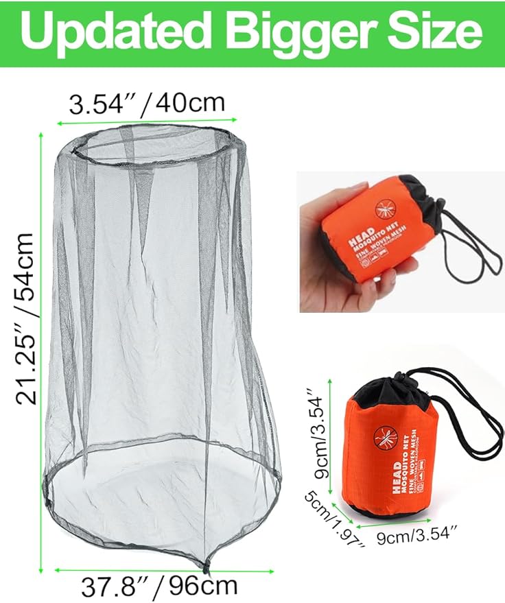 wohohoho Mosquito Head Net Mesh with Drawstring, Bug Face Netting for Hats, Mesh Face Shield for Men & Women Screen Net for Any Outdoor Lover Midges, Bugs & Gnats (4 Packs, Gray Colors, Updated Size)