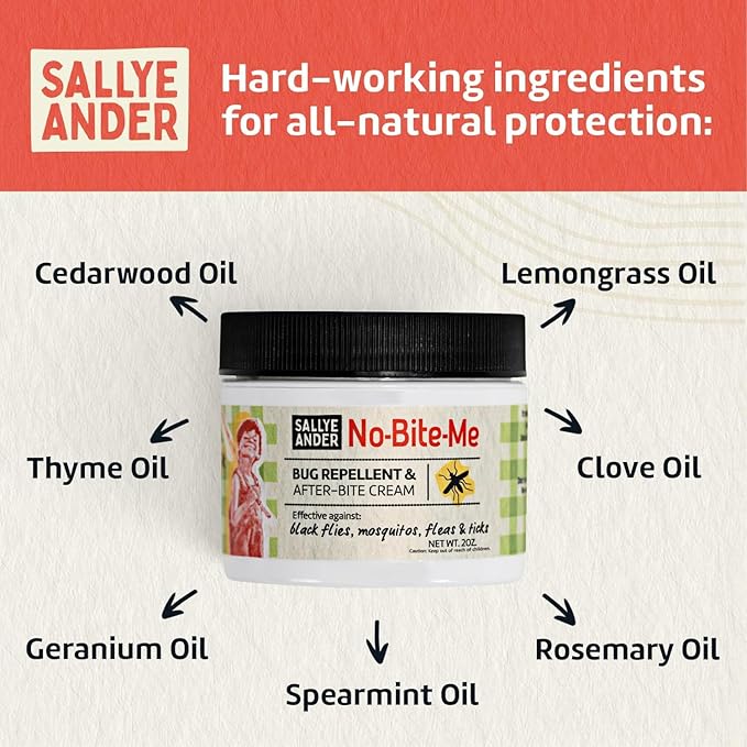 SALLYEANDER No Bite Me All-Natural Bug & Insect Repellent - Anti Itch Cream - 2 oz - Safe for Kids and Infants - Repels Mosquitoes, Black Flies, Fleas, and Ticks