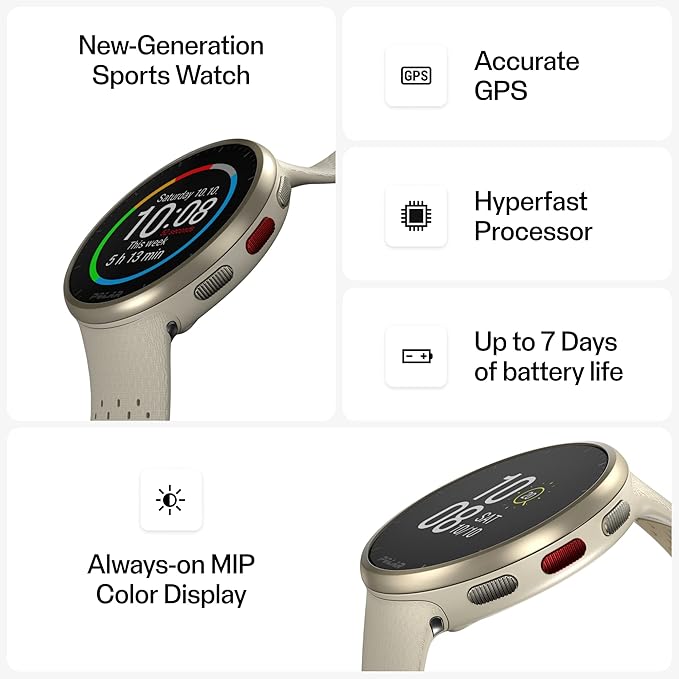 POLAR Pacer Pro Advanced Ultra-Light GPS Fitness Tracker Smartwatch for Runners with Training Program & Recovery Tools; S-L, for Men or Women, Champagne Gold