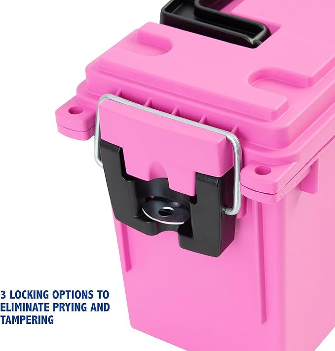 Sheffield 12631 Ammo Storage Box, Stackable .30 Cal Field Boxes, Water and Dust Resistant, Lockable Storage Box with Handle, Secures Hunting Gear, Supplies, and Bullets, Made in USA, Pink, 1-Pack