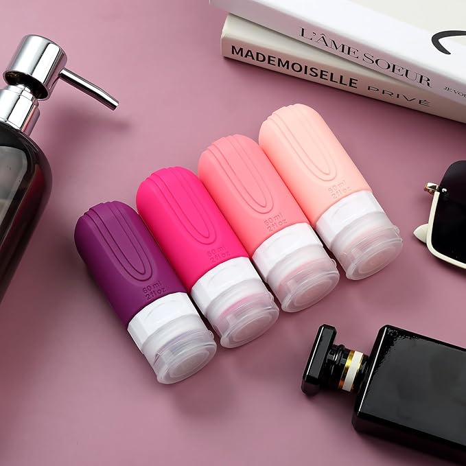 Travel Bottles for Toiletries, Tsa Approved 2oz Travel size Bottles, BPA Free Leak Proof Travel Toiletry Containers, Refillable Travel Accessories with Toiletry Bag for Shampoo Liquid (4 Pack)