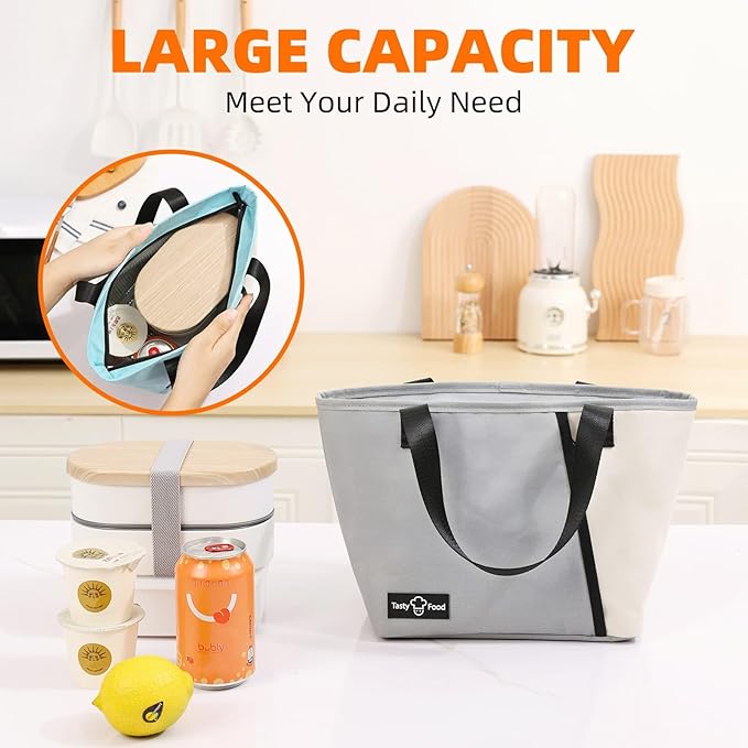Lunch Bag for Women Men, Reusable Lunch Tote Lunch Box, Large Capacity Leakproof Lunch Tote Bags with Front Pocket for Work Office Picnic or Travel (Purple)