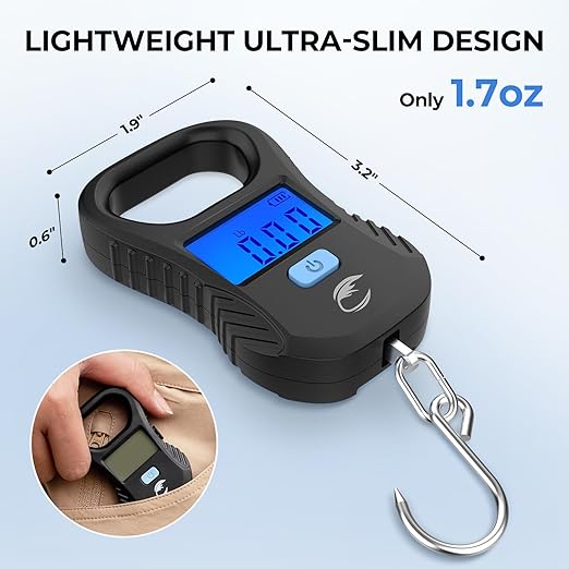 Calamus Lightweight Fish Scale & Lip Grip Combo, Rechargeable Digital Scale with USB Cable, 55lb Capacity, Lip Gripper with Soft Retractable and Detachable Measuring Tape, Fishing Gifts for Men