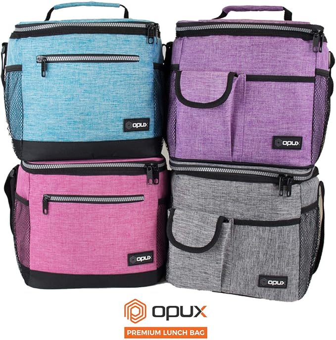 opux Insulated Lunch Bag for Men Women, Leakproof Heather Purple Lunch Box for Work, Portable Soft Lunch Cooler Bag with Shoulder Strap, Adult Lunchbox Lunch Pail for Kid Boy Girl School, 18 Can/10L