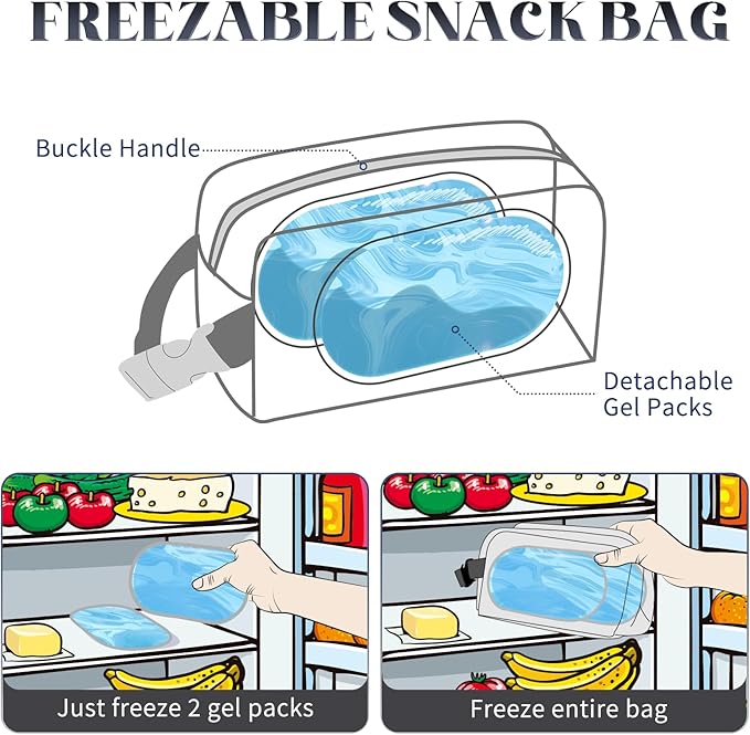Cerbonny small lunch bag Freezable Lunch Bag for Work School Travel,Leak-proof Small Lunch Bag,Small Insulated Bag For Kids 3+/Adults,Freezer Lunch Bags,Freezable Snack Bag(Larger size)