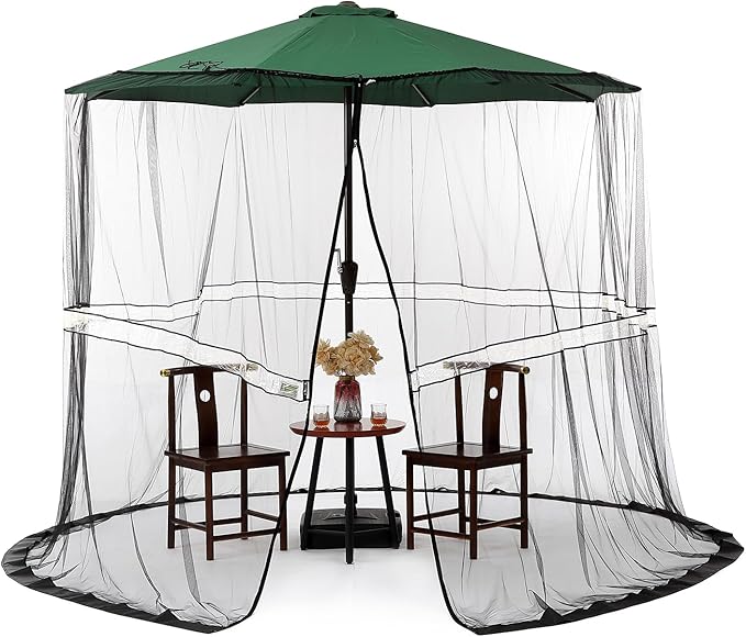 9/10FT Mosquito Net for Patio Umbrella Outdoors Screen Polyester Hanging Tent (Mosquito Net Only) (9FT/10FT(with Light))