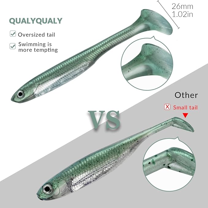 QualyQualy Soft Plastic Swimbait Paddle Tail Shad Lure Soft Bass Shad Bait Minnow Paddle Tail Swim Bait for Bass Trout Walleye Crappie - 2.75in, 3.14in, 3.94in, 5in