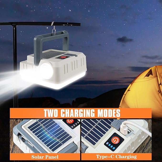 Portable Solar Power Lanterns for Power Outages, 5 Light Modes LED Camping Lights Lantern Flashlight, IPX4 Waterproof Tent Light for Hurricane Hiking Emergency Light