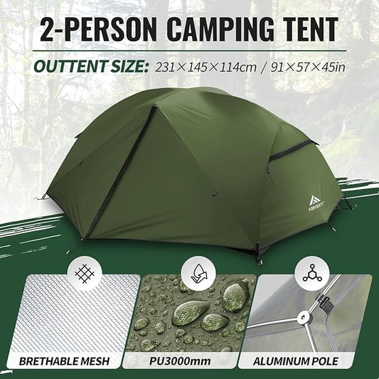 Forceatt Tent for 2 and 3 Person is Waterproof and Windproof, Camping Tent for 3 to 4 Seasons,Lightweight Aluminum Pole Backpacking Tent Can be Set Up Quickly,Great for Hiking