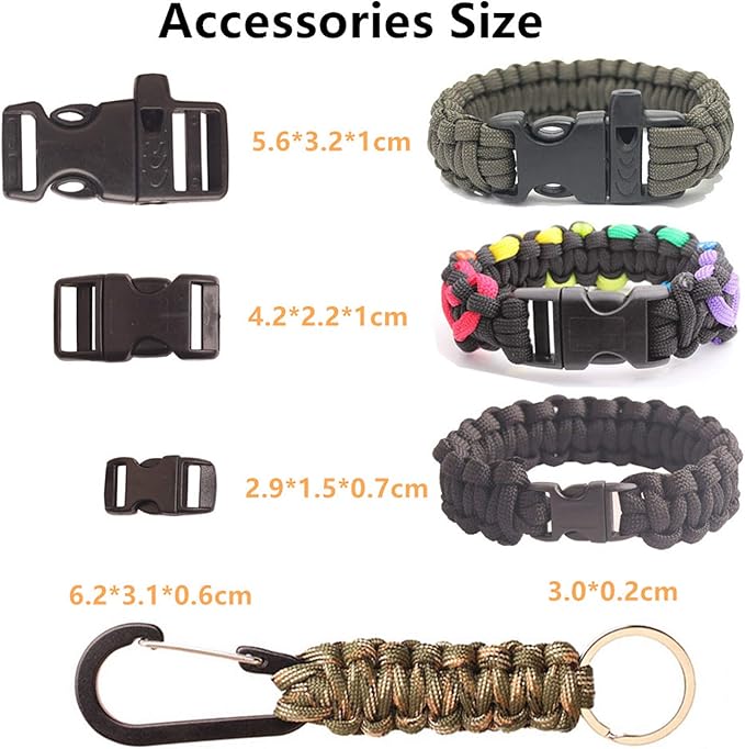 Paracord,Paracord 550 Combo Crafting Kits with 5 Types Buckles,20 Feet Each Paracord Rope (Light Rainbow Set 200feet) (A-Set)