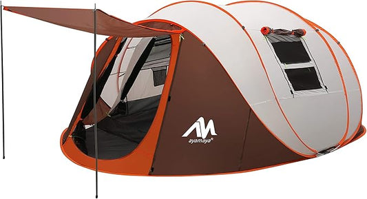 6 Person Easy Pop Up Tents for Camping - AYAMAYA Double Layer Waterproof Instant Tent with Vestibule & Porch, Large Size Family Tent Automatic Setup for 4-6 People Camping Hiking (Poles Included)