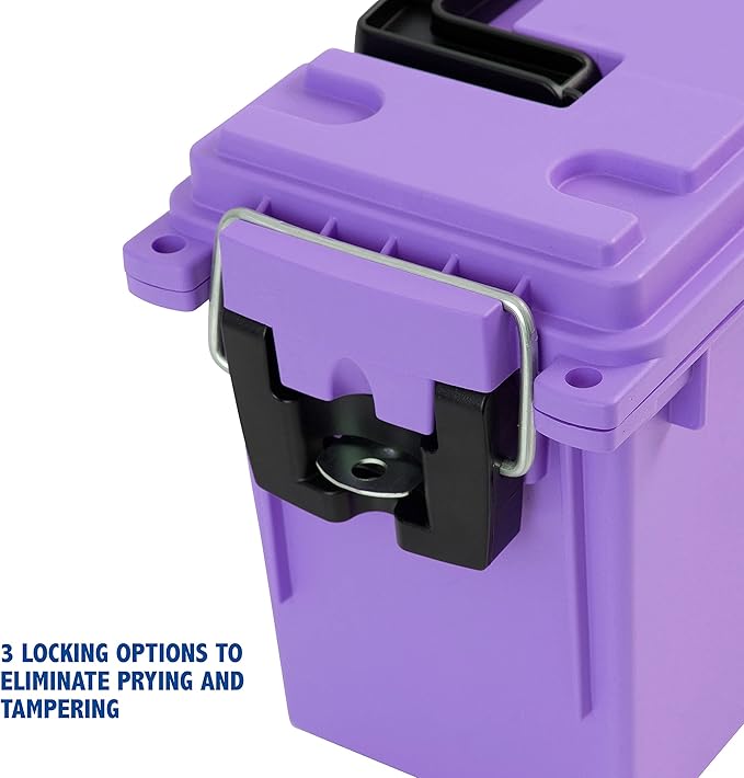 Sheffield 12632 Ammo Storage Box, Stackable .30 Cal Field Boxes, Water and Dust Resistant, Lockable Storage Box with Handle, Secures Hunting Gear, Supplies, and Bullets, Made in USA, Purple, 1-Pack