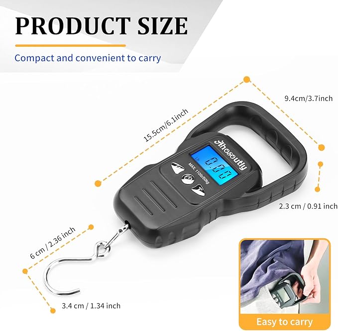Fish Scale,110lb/50kg Large Handle,Large Backlit LCD Display,Digital Fish Scale with Built-in Measuring Tape, Fishing Gifts for Men,Black…