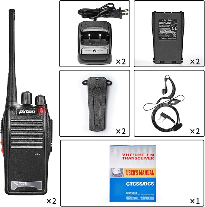 777S Rechargeable walkie talkies for Adults Long Range with Earpieces and Li-ion Battery,Two Way radios has VOX/TOT/Emergency Alarm/Battery Low Alert/Flashlight/Scan Function(2 Pack)