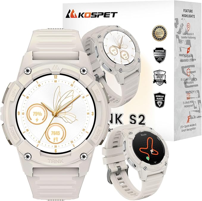 KOSPET Tank S2 Smart Watch for Women GPS, Pressure/Altitude/Compass, 5ATM Waterproof, 1.32" AMOLED Display Fitness Tracker(Answer/Make Call), AI Voice Assistant, 24H Sleep/Hear Rate Monitor