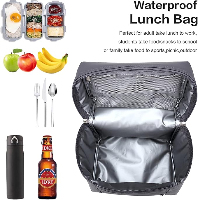 NOL Natural Organic Lifestyle Small Insulated Lunch Bags for Women Cooler Bag Lightweight Nylon Waterproof Lunch Box For Work(Small,Gray)