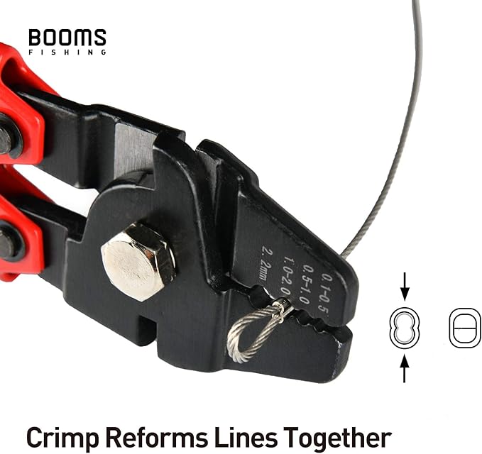 Booms Fishing CP1 Fishing Crimping Pliers, High Carbon Steel Fishing Plier Wire Rope Leader Crimping Tool, 10 inch Crimpers Swager with Ergonomic Handle