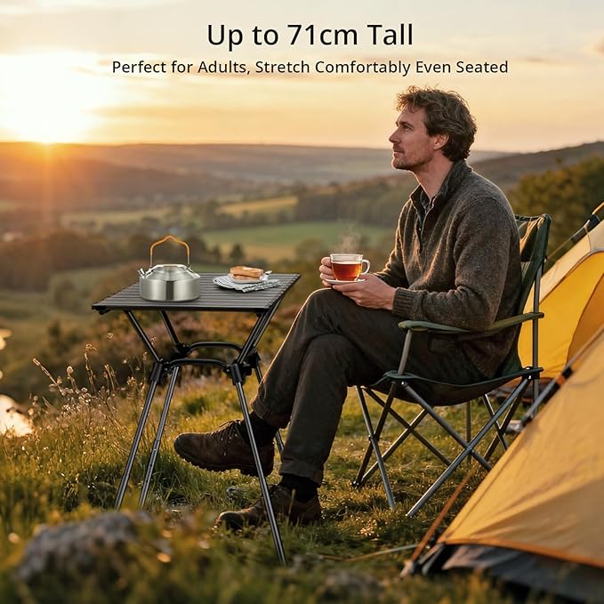 3ft Stable Camping Table, 4 Adjustable Height Lightweight Aluminum Roll Up Camping Table with Carrying Bag, Waterproof, for Garden, Picnic, Outdoor, Travel, Backyard, Beach, 35” X 16”, Black