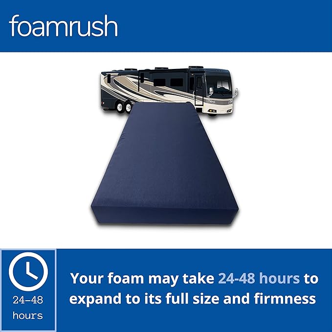 FoamRush 6-Inch Bunk (30" x 75") Gel Memory Foam RV Mattress Replacement with Canvas Navy Cover, Medium Firm, Made in USA, Camper Trailer, Removable Water-Resistant Outdoor/Indoor Cover w Zip