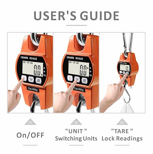 Digital Hanging Scale 660 Lb 300 Kg Hanging Digital Scale, Handheld Mini Crane Scale with Hooks for Farm Hunting Fishing Outdoor