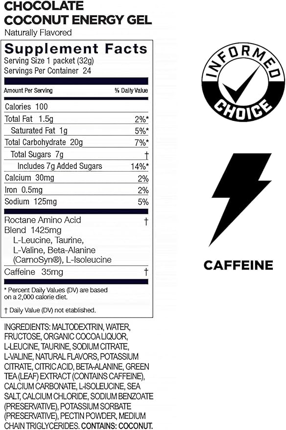 GU Energy Roctane Ultra Endurance Energy Gel, Vegan, Gluten-Free, Kosher, and Dairy-Free On-The-Go Sports Nutrition for Running, Biking, Hiking or Skiing, Chocolate Coconut,24-Count