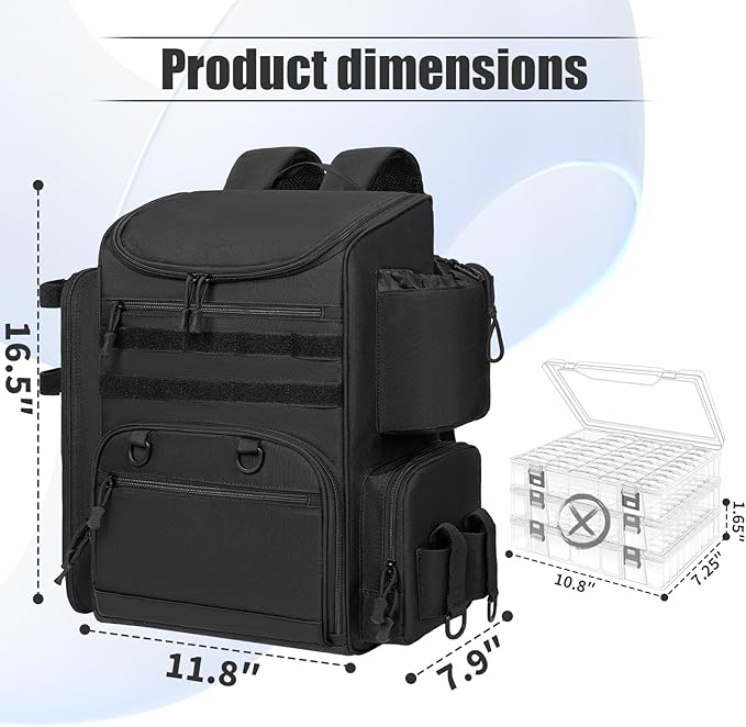 Fishing Tackle Backpack - Lightweight Outdoor Tackle Storage Bag - Water-Resistant Storage Fishing Gear and Equipment,Black