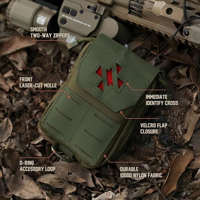 WYNEX Molle IFAK First Aid Pouch, Tactical Medical Trauma Pouch MED EMT Belt Pouch Small Portable Utility Emergency Survival Pack with Immediate Identify Cross for Belt Vest