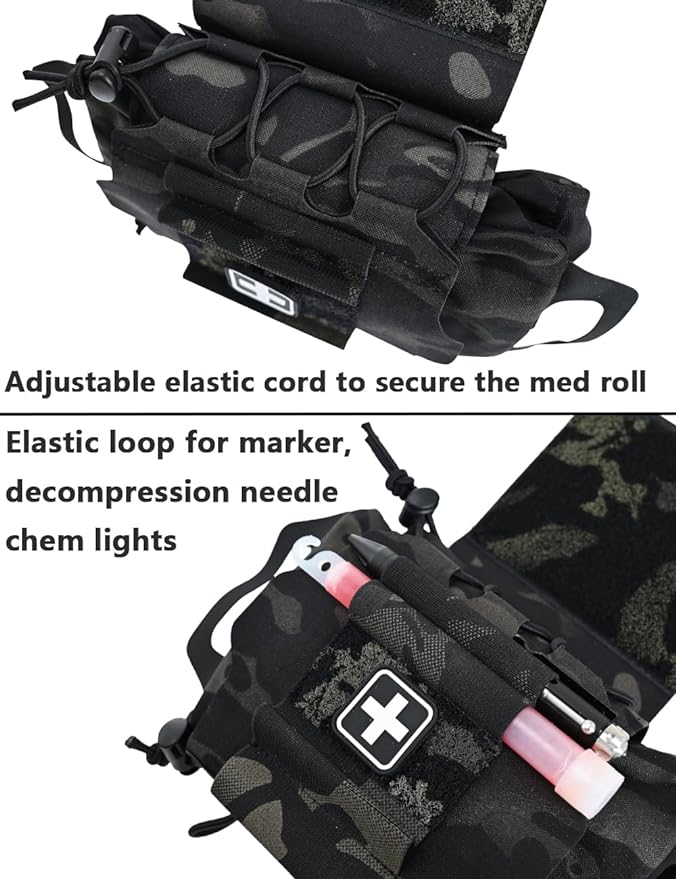 SABADO Rapid Deploy IFAK Pouch First Aid Kits Pack Tactical Two-piece System Medical Supply Holder Roll Carrier Hypalon Handle Outdoor Sport Hunting Bag Laminated Matting Fabric