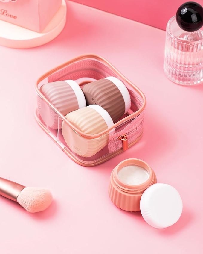 Travel Containers for Toiletries 4 Pack, TSA Approved Travel Size Toiletries, Travel Size Containers, With Clear Bag Leak Proof Silicone Jars, Travel Essentials Creams Jars Carrying Small Items