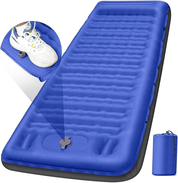 Camping Sleeping Pad, Extra Thick 5 Inch Camping Mat with Pillow Built-in Foot Pump Inflatable Sleeping Pads Compact for Camping Backpacking Hiking Traveling Tent(Blue Grey)