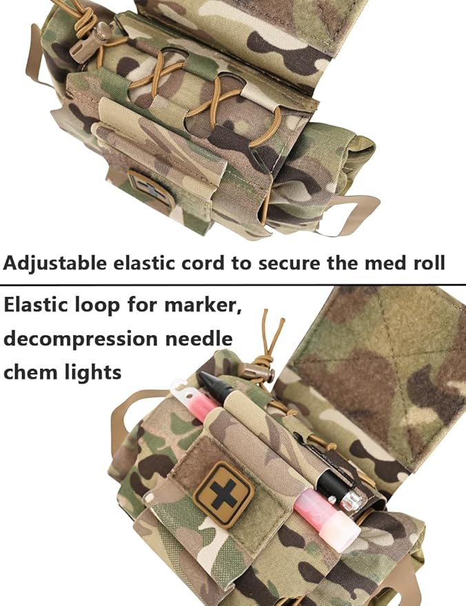 SABADO Rapid Deploy IFAK Pouch First Aid Kits Pack Tactical Two-piece System Medical Supply Holder Roll Carrier Hypalon Handle Outdoor Sport Hunting Bag Laminated Matting Fabric