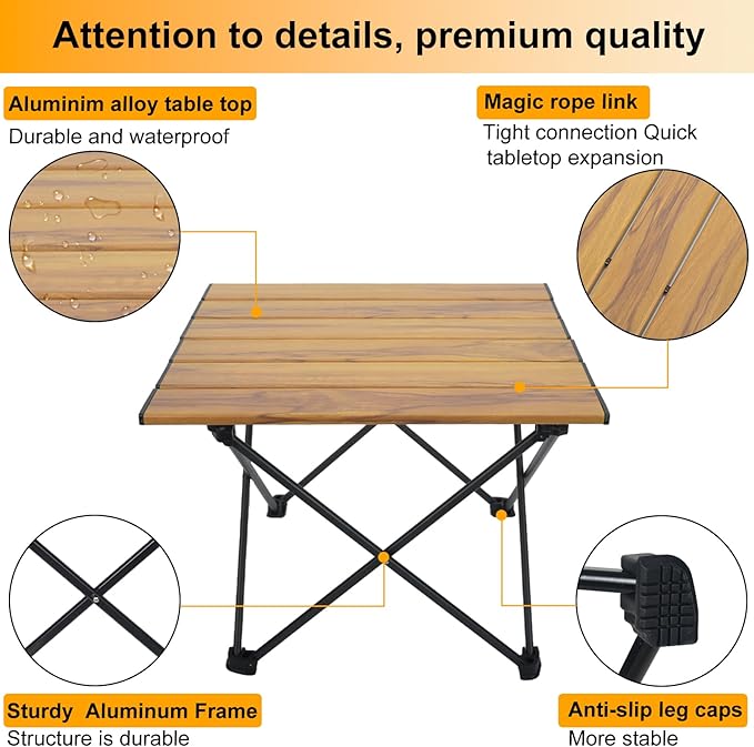 Foldable Camping Side Table, Ultralight Small Beach Aluminum, Portable Outdoor Table with Carry Bag and Storage for Picnic, Grill, Hiking, Fishing, Sand, Camping, Nature