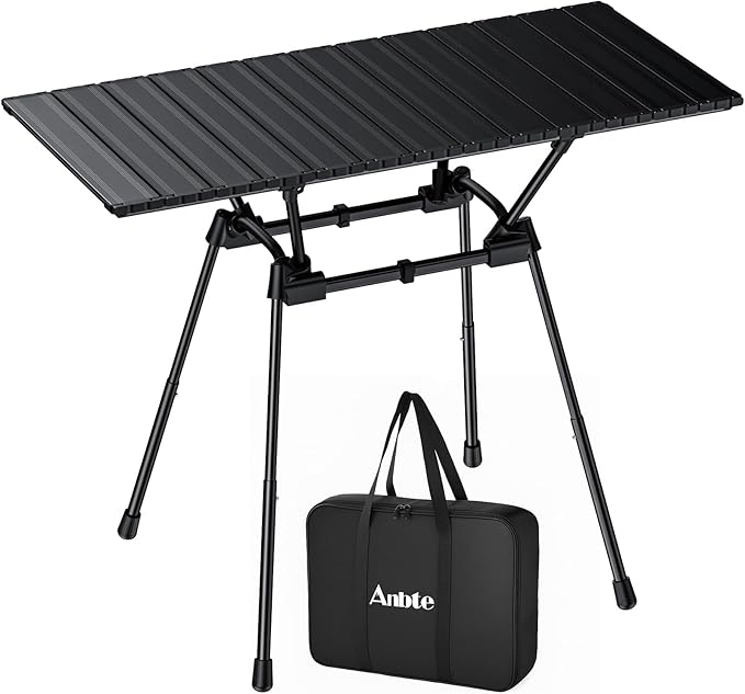 3ft Stable Camping Table, 4 Adjustable Height Lightweight Aluminum Roll Up Camping Table with Carrying Bag, Waterproof, for Garden, Picnic, Outdoor, Travel, Backyard, Beach, 35” X 16”, Black