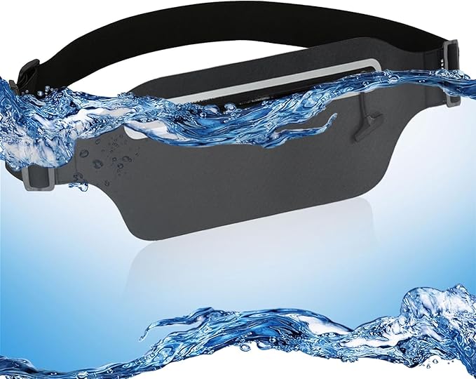 Waterproof Fanny Pack Women for Swimming Running Belt Bag Men Waist Bag Kids, Slim Hiking Waist Pack GYM Runners Exercise Workout Beach Kayaking Water Sports Dry Bags Cell Phone Pouch Black