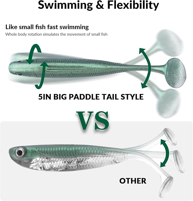 QualyQualy Soft Plastic Swimbait Paddle Tail Shad Lure Soft Bass Shad Bait Minnow Paddle Tail Swim Bait for Bass Trout Walleye Crappie - 2.75in, 3.14in, 3.94in, 5in