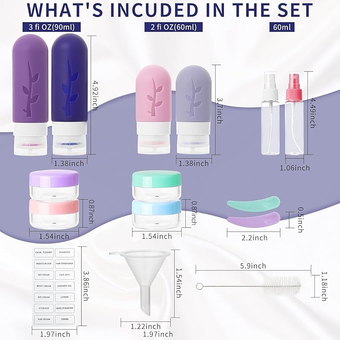 Travel Containers for Toiletries, 18pack TSA Approved Travel Size Containers for Toiletries,travel bottles for Toiletries,travel Jars or Personal Travel Essentials