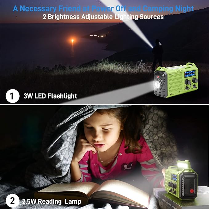 NOAA Weather Radio, Emergency Hand Crank Radio with Solar Charger, Portable Battery Operated AM FM Shortwave Radio with LED Flashlight, USB Charger, Earbud Jack, SOS Alert for Home Survival Hurricane