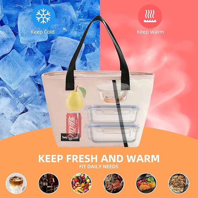 Lunch Bag for Women Men, Reusable Lunch Tote Lunch Box, Large Capacity Leakproof Lunch Tote Bags with Front Pocket for Work Office Picnic or Travel (Light Blue)