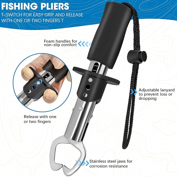 THKFISH 7Pcs Fishing Backpack with Fishing Pliers Kit, Tactical Fish Sling Tackle Bag Included Fishing Tackle kit, Digital Fishing Gear Weight Scale, Fish Hook Remover Tools