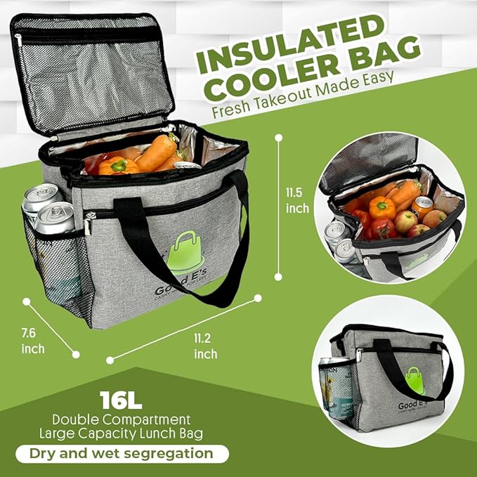 Good Eβs Reusable 6 Cups Insulated Beverage Bag, Portable Cooler Tote with 5 Divider, Shoulder Strap & Side Pockets, Drink Caddy Cup Holder Carrier for Delivery Travel, Insulated Picnic Bag (6 Cups)