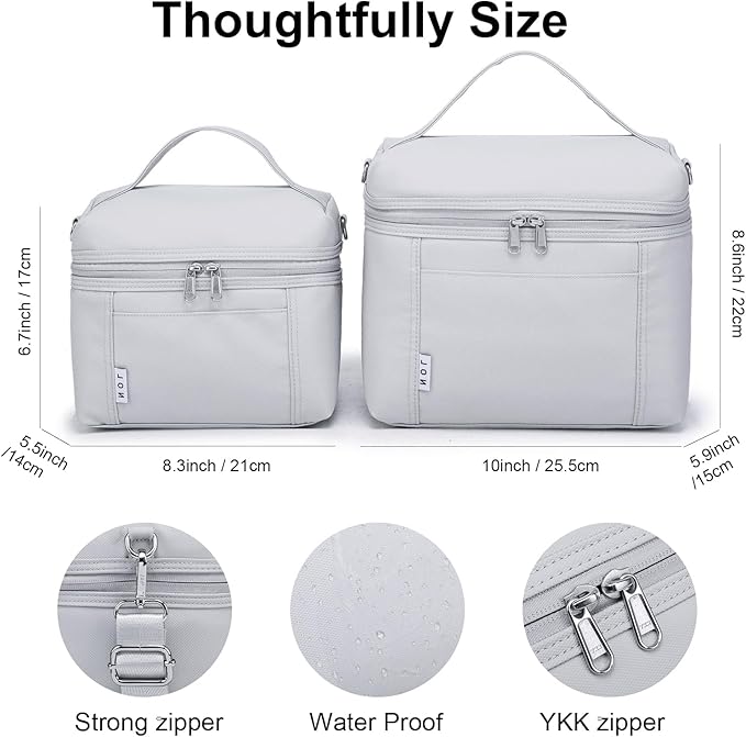 NOL Natural Organic Lifestyle Insulated Lunch Bags for Women Cooler Bag Lightweight Nylon Waterproof Lunch Box For Work (Small,Gray White)
