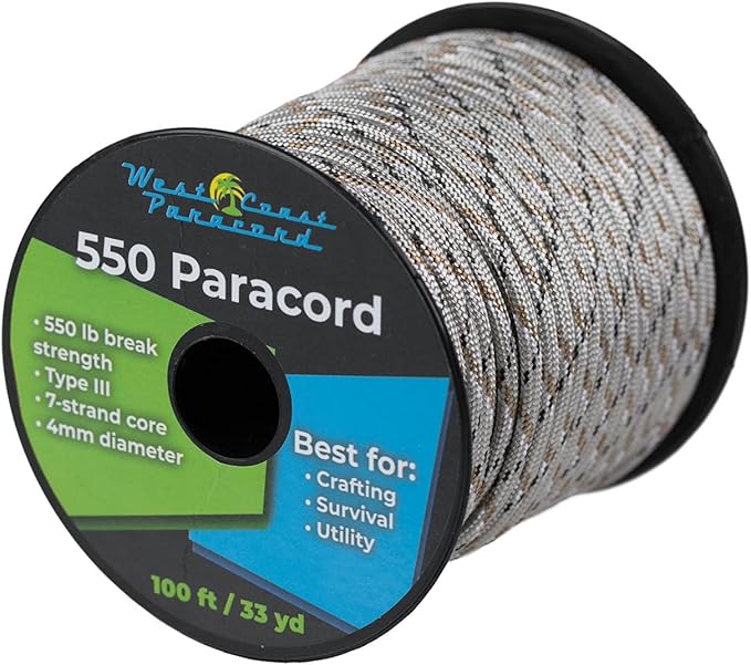West Coast Paracord 100, 50 Feet 550 Lb. Paracord Parachute Rope Great for Outdoors Camping, Storage Kayak Utility Spool Many Colors