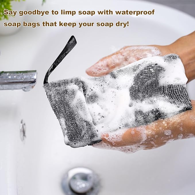 4 Pcs Travel Soap Bar Bag Waterproof & Leakproof Soap Dish Case with 4 Pcs Foaming Nets Multifunctional Toiletry Shower Gym Essentials Quick Dry Pouch for Camping Enthusiasts(Gray)