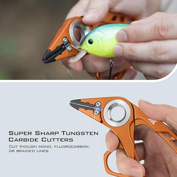 KastKing Micro Gila Fishing Pliers, Fishing Pliers Saltwater, Aircraft Grade Aluminum, Fishing Tool with Tungsten Carbide Cutters, Saltwater Resistant, Burt Orange
