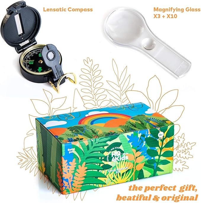 Outdoor Adventure Kit for Kids: Binoculars, Compass, Magnifying Glass & Flashlight. 3-12 Year Old Boys & Girls