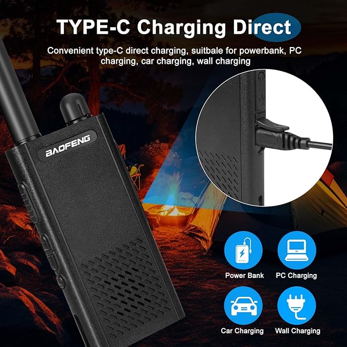 Baofeng T26 Walkie Talkies Long Range, Rechargeable Li-ion Battery 16 FRS Channel Two Way Radios with Earpieces for Adults, Handheld Mini Compact Walky Talky with Type-C Charging
